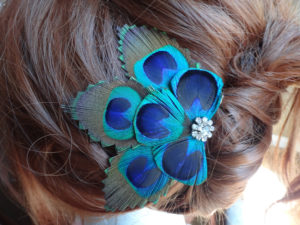 Bridesmaid Peacock feather hair clip, comb, rhinestone, hair fascinator, dress sash - Image 3