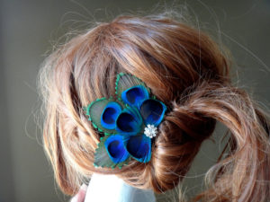 Bridesmaid Peacock feather hair clip, comb, rhinestone, hair fascinator, dress sash - Image 4