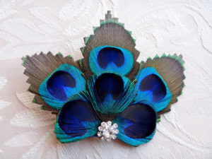 Bridesmaid Peacock feather hair clip, comb, rhinestone, hair fascinator, dress sash - Image 2