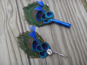 Peacock feather bobby pin and boutonniere set, custom orders are accepted for more colors - Image 5