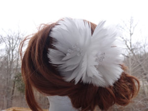Bridal feather hair accessory "Angel", double flower with pearls, geese feather flower hair clip, floral