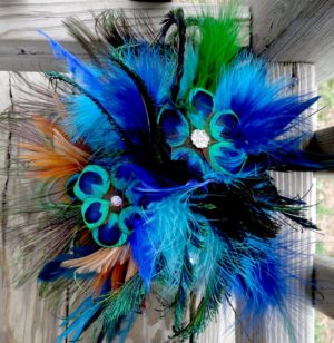 Peacock bridal bouquet, accented with rhinestones, floral feather bouquet - Image 3