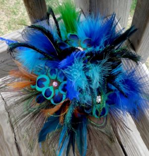 Peacock bridal bouquet, accented with rhinestones, floral feather bouquet - Image 2