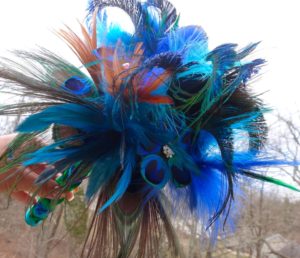 Peacock bridal bouquet, accented with rhinestones, floral feather bouquet