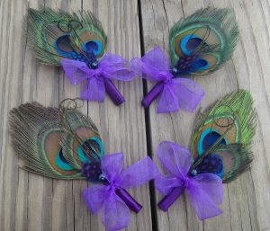 Peacock corsages, SET OF 4, for  bride's and groom's parents, Customize to match your wedding color - Image 2