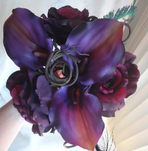 Purple bridal bouquet, toss bouquet, bridesmaid's bouquet with peacock accent - Image 3