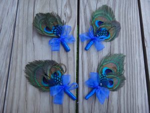 Peacock corsages, SET OF 4, for  bride's and groom's parents, Customize to match your wedding color - Image 4
