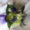 Lime green Hydrangea bouquet purple and peacock feather accent, for bridesmaids, bridal toss bouquet - Image 2