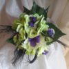 Lime green Hydrangea bouquet purple and peacock feather accent, for bridesmaids, bridal toss bouquet - Image 3