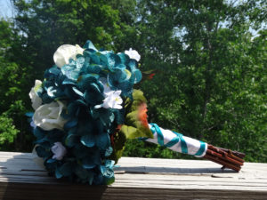 Hydrangea bridal bouquet set, teal hydrangea and white flower accent, Customize to match your wedding colors - Image 3