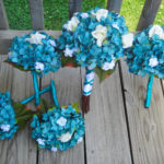 Hydrangea bridal bouquet set, teal hydrangea and white flower accent, Customize to match your wedding colors