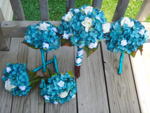 Hydrangea bridal bouquet set, teal hydrangea and white flower accent, Customize to match your wedding colors
