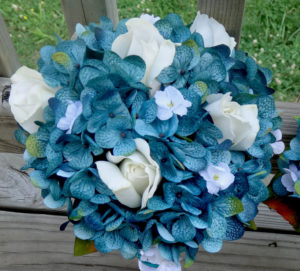 Hydrangea bridal bouquet set, teal hydrangea and white flower accent, Customize to match your wedding colors - Image 2