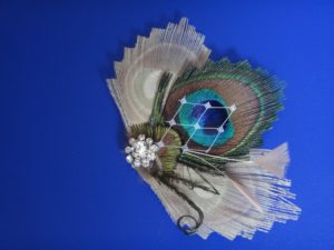Bridal hair clip, ivory and natural peacock feathers accented with a beautiful rhinestone - Image 2