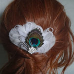 Bridal  feather hair piece, peacock white feathers, rhinestone
