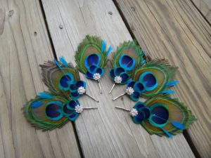 bridesmaids peacock bobby pin, Customize to match your wedding colors - Image 4