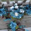 Teal hydrangea peacock bridal bouquet set, 1 bridal bouquet, 3 bridesmaids bouquets - Image 4