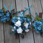 Teal hydrangea peacock bridal bouquet set, 1 bridal bouquet, 3 bridesmaids bouquets