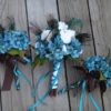 Teal hydrangea peacock bridal bouquet set, 1 bridal bouquet, 3 bridesmaids bouquets - Image 3