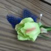 Lime green and king blue bridal bouquet and matching boutonniere, purple flower and rhinestone accent, - Image 3