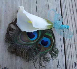Calla lily peacock corsage, boutonniere, customize to match your wedding colors - Image 2