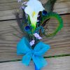 Calla lily peacock bouquet  for bridesmaids, single stem calla lily, purple and teal accent flowers