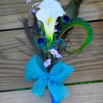 Calla lily peacock bouquet  for bridesmaids, single stem calla lily, purple and teal accent flowers