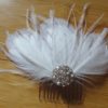 Bridal feather hair piece, accented with a beautiful rhinestone,  hair clip, hair comb - Image 3