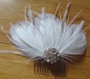 Bridal feather hair piece, accented with a beautiful rhinestone,  hair clip, hair comb - Image 3