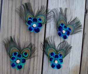 Peacock feather flower hair clip with untrimmed peacock feathers "Maria"  rhinestone accent - Image 2