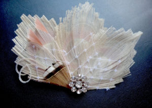 Bridal Ivory peacock hair piece with a rhinestone - Image 2