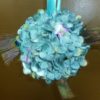 Teal hydrangea pomander, kissing ball with peacock feather accent - Image 2