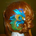 Peacock rhinestone feather hair piece