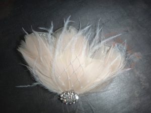 Champagne ivory feather hair  piece "Emily" rhinestone accent - Image 3