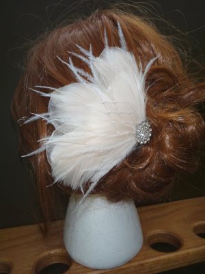 Champagne ivory feather hair  piece "Emily" rhinestone accent
