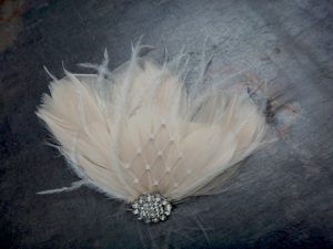 Champagne ivory feather hair  piece "Emily" rhinestone accent - Image 2