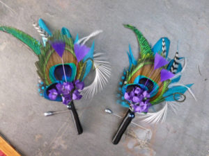 Peacock Boutonniere, teal and purple feather boutonniere - Image 2