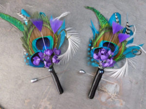 Peacock Boutonniere, teal and purple feather boutonniere - Image 3