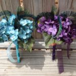 Hydrangea bouquet with peacock feathers for bridemaids, brides, Custom orders are accepted for more colors