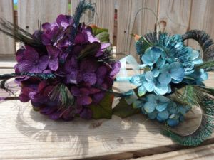 Hydrangea bouquet with peacock feathers for bridemaids, brides, Custom orders are accepted for more colors - Image 2