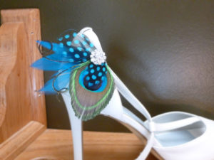 Peacock feather shoe clips, Customizable
