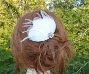 Bridal feather hair piece, accented with a beautiful rhinestone,  hair clip, hair comb - Image 2