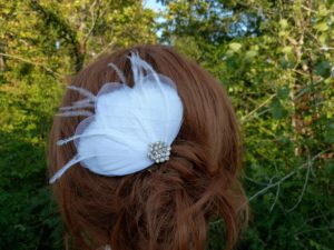 Bridal feather hair piece, accented with a beautiful rhinestone,  hair clip, hair comb