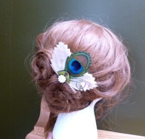Ivory peacock feather hair accessory, ivory and natural peacock feather hair clip - Image 2