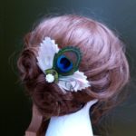 Ivory peacock feather hair accessory, ivory and natural peacock feather hair clip