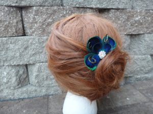 Small peacock hair piece, hair clip - Image 3
