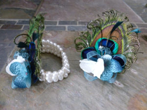 Peacock pearl wrist corsage - Image 2