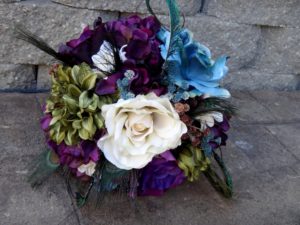 Teal and plum bouquet with peacock feathers - Image 3
