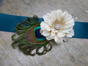 Peacock Sash pin, hair clip, bridesmaids, flower girls sash, avlbl in more colors