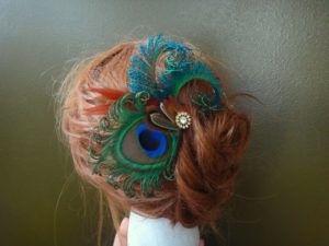 Peacock hair clip "Victoria", fascinator, hair accessories, brown and gold accent